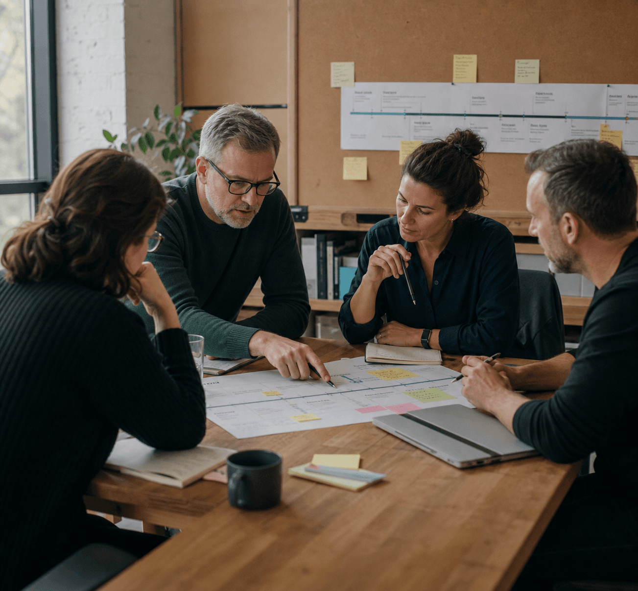 Senior delivery team aligning around a shared project roadmap